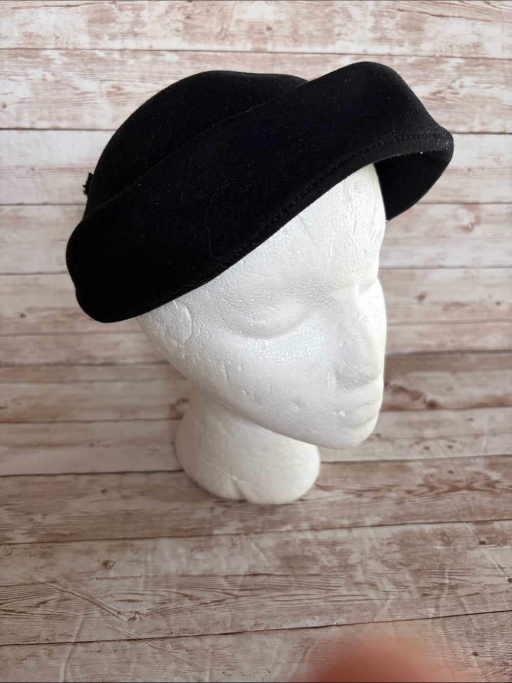 Vintage Black Women's Wool Tilt Hat with Ribbon Accent 1940s 50's